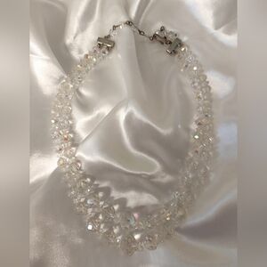 Vintage AB Mega Faceted 2 Strand Graduated Crystal Necklace 16" Max